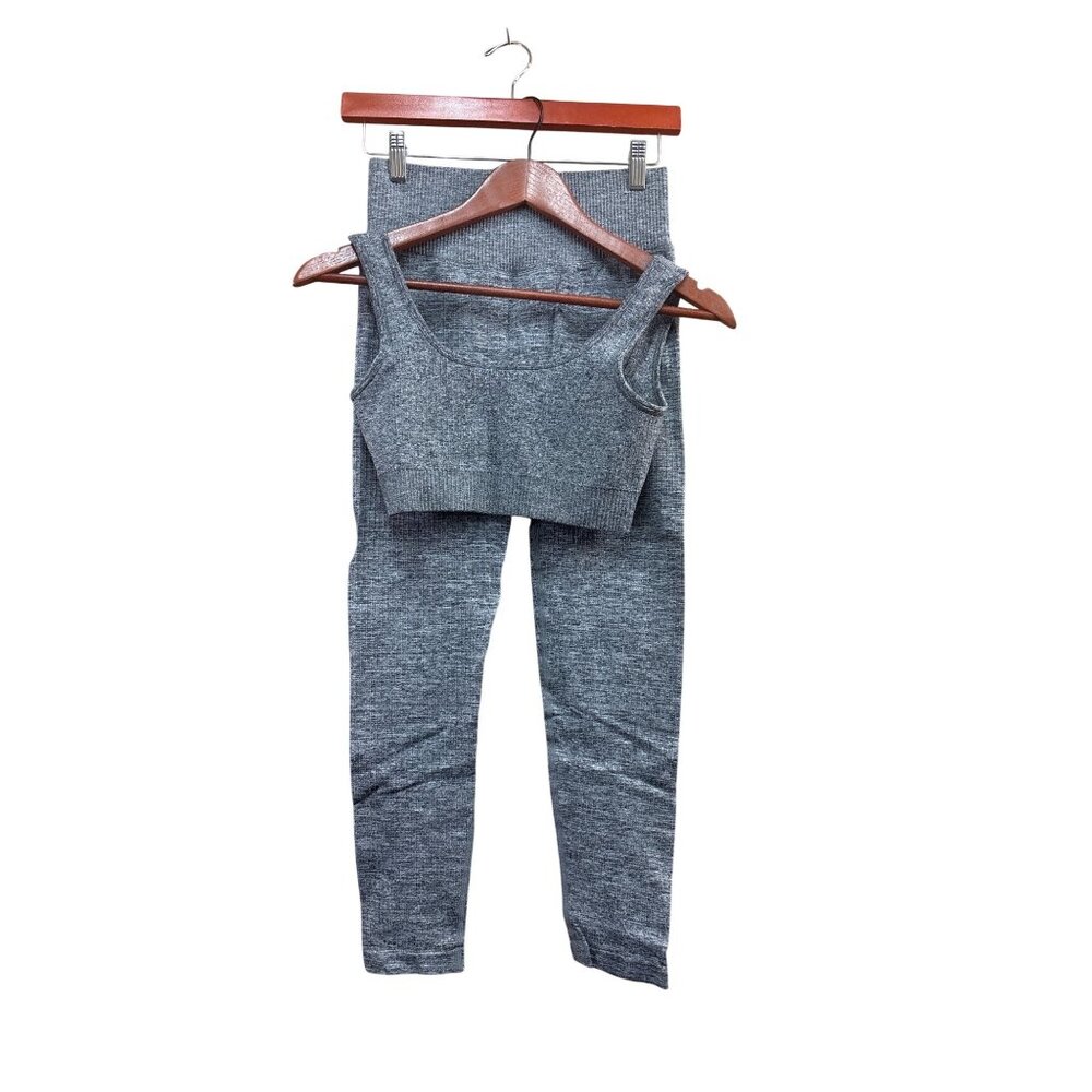Vitality Grey Ribbed Seamless Leggings & Sports Bra Set